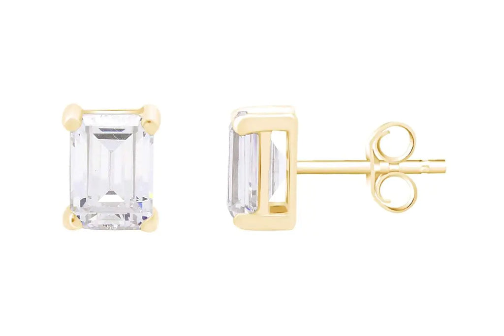 Emerald Cut Stud Earrings 14k Gold Over Sterling Silver (Yellow-gold-plated-silver)
